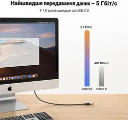 Кабель-подовжувач UGREEN US129 USB 3.0 Type-A 1 м чорний (10368) - мініатюра 5