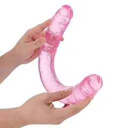 Двосторонній фалоімітатор RealRock Crystal Clear Double Dildo 18'' 45 см рожевий - мініатюра 3
