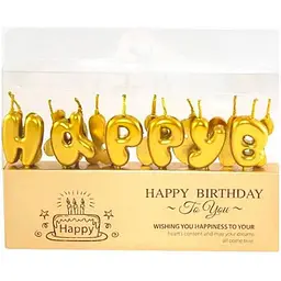 Свічки для торта "Happy Birthday" набір букв золоті, декоративні свічки літери для дня народження, святкові свічки напис