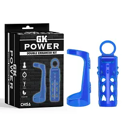 Насадка на пеніс із вібрацією Chisa Double Enhancer Kit-Blue-Gk Power - мініатюра 2