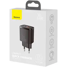 Зарядний пристрій Baseus Compact Quick Charger 20W QC+ PD (1Type-C + 1USB) black (CCXJ-B01) - мініатюра 5