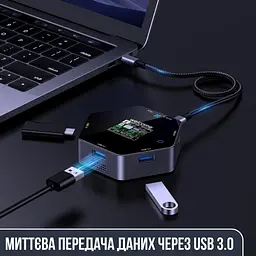 USB-хаб 8 в 1 з дисплеєм, 4K 60 Гц, PD 100 Вт, USB 3.0 - мініатюра 3