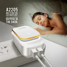 Блок Адаптер мережевий - нічник Ldnio Micro USB Cable Touch Light A2205 2 USB набір білий - мініатюра 7