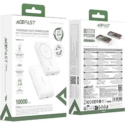 Універсальна мобільна батарея Acefast Magnetic Wireless 10000mAh 20W PD, QC 3.0, QI 15W, ультра тонкий, M26 Білий - мініатюра 4