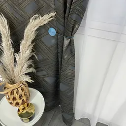 Жакардові штори "геометрія" блідо-синього кольору 2шт. 150х270 з білим шифоновим тюлем 400х270, на т ALBO pbe0052586 - мініатюра 8