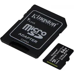 Карта пам'яті Kingston microSDXC 64GB Class 10 UHS-I U1 V10 A1 + SD-adapter (SDCS2/64GB) - мініатюра 2