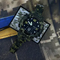 Наручний годинник чоловічий 004CMGRUASI Тризуб срібло Зелений камуфляж + Коробка. Patriot acs0031052 - мініатюра 3
