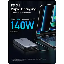 Батарея універсальна Ugreen 25000 mAh 145W Fast Charging Space Gray (U_90597A) - мініатюра 6