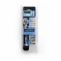 Набір насадок з тріскачкою Apro CrV 1/4" 90T 12 шт. 30412 - мініатюра 2