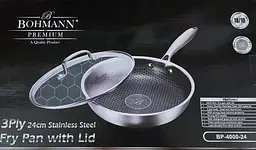 Професійна індукційна сковорода з нержавіючої сталі Bohmann Premium BH-4000-22 діаметр 22 см з лазерним гравіюванням стільників - мініатюра 8