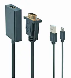Адаптер VGA (M)-HDMI (F), Cablexpert, Black, 3.5 мм для передачі стереозвуку, USB для живлення (A-VGA-HDMI-01)