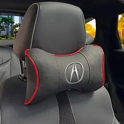 Подушка на підголівник з логотипом Acura Екошкіра 3D Кольоровий лого Чорна-Червоний кант 1 шт