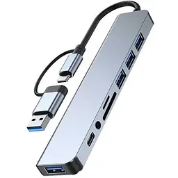 Концентратор Dynamode USB-C/A 8-in-1 1xUSB-C + 1xUSB 3.0 + 3xUSB 2.0 + 3.5mm audio + SD/TF silver (BYL-2218TU)