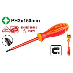 Викрутка діелектрична VDE хрестова PH 3х150 мм Ingco industrial (HISD81PH3150)