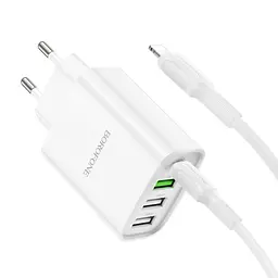 Зарядний пристрій блок на 4 порти Borofone BA79A 3*USB-A + 1*USB-C біле - мініатюра 5