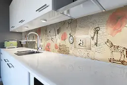 Кухонний фартух Акварельні Маки вінілова наклейка вінтаж Абстракція бежевий 60х250 см Happy Pocket Z180662