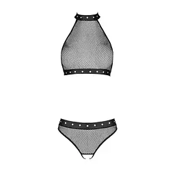 Білизна з відкритим доступом Passion MOONLIGHT SET L/XL black топ, стрінги - мініатюра 3