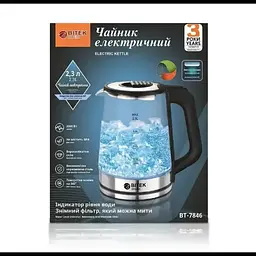Електричний скляний чайник Bitek-7846, 2.3 л 2000 Вт чорний (42602-BT-7846_379) - мініатюра 3