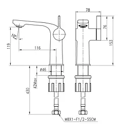 Змішувач для умивальника TOPAZ MODERNO TMD-33201-H78 хромований для ванної кімнати з керамічним картриджем - мініатюра 2
