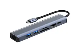 Адаптер Dynamode 7-в-1 USB-C to HDTV 4K/30Hz, 2хUSB3.0, RJ45, Type-C PD 100W, SD/MicroSD