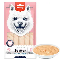 Wanpy Creamy Lickable Treat Salmon&Chicken ВАНПІ ЛОСОСЬ КУРКА рідкі ласощі для собак, 5 шт по 14 г