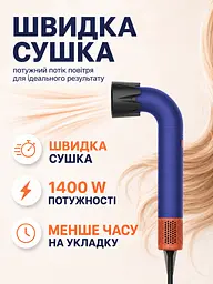 Професійний фен синій 1400 W з 5 магнітними насадками, іонізацією та холодним обдувом (49675928), Синій - мініатюра 7