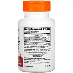 Коензим Q10 з біоперином Doctor's Best High Absorption CoQ10 with BioPerine 200 мг 60 желатинових капсул - мініатюра 2