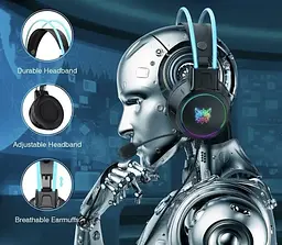 Ігрові провідні навушники Onikuma X15 Pro з висувним мікрофоном, шумозаглушенням і LED підсвічуванням Чорний - мініатюра 9