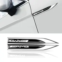Емблема крила AMG для Mercedes-Benz 2шт 148×18мм чорні (метал) - мініатюра 3