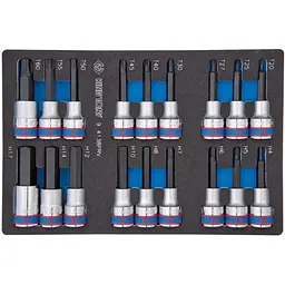 Набір торцевих головок 1/2", TORX, HEX, L = 80 мм, ложемент, 18 предметів