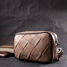 Модна шкіряна сумка з плетіннями для стильних жінок Vintage 22409 бежева - мініатюра 10