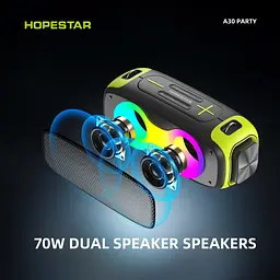 Портативна акумуляторна бездротова Bluetooth колонка акустична система 2х35W з LED світломузикою захист від вологи IPX5 Hopestar A30 Party червоний - мініатюра 3