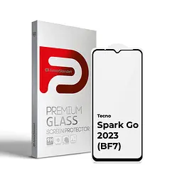 Захисне скло для TECNO Spark Go 2023 (BF7), Full Glue, 2.5D, на весь екран, глянцеве, загартоване 9H, повне проклеювання по всій поверхні, з чорною рамкою, протиударне, ArmorStandart (ARM67167)