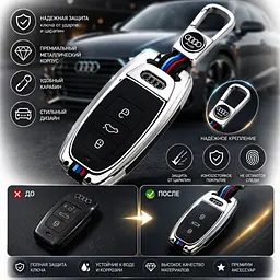 Чохол ключа №1 Audi сріблястий із декоративними смужками карабін 148 × 43 × 70 мм (метал) - мініатюра 3