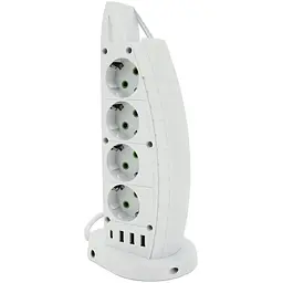 Мережевий фільтр F14, 8 розеток EU+3 USB+Type-C, кнопка включення з індикатором, 2 м, 3х0,75мм, 2500W, White, Box