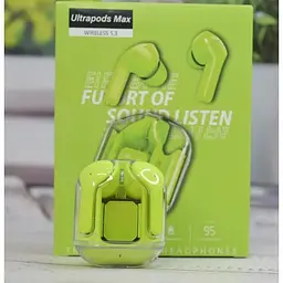 Навушники безпровідні Air31 Ultrapods Max з індикатором зарядки вакуумні Bluetooth Зелені