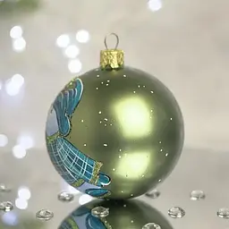 Ялинкова прикраса Санта Шоп Сніговик в синьому з синичкою скло (4820001112351) - мініатюра 3