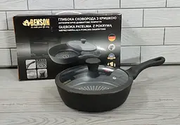 Глибока сковорода з кришкою Benson BN-448 ⌀ 24см 2,4л алмазне покриття антипригарне Чорна - мініатюра 9