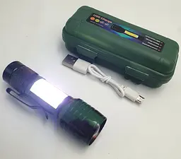 Ліхтар від USB 10см ручний акумуляторний зі скобою та бічним СОВ Zoom з/в USB ліхтарик у футлярі POLICE BL-500 - мініатюра 1