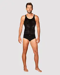 Чоловіча напівпрозора майка-борцовка з візерунком Obsessive T103 tank top S/M/L, чорна - мініатюра 3