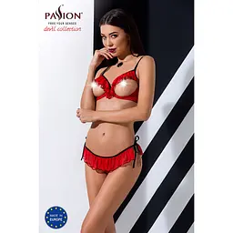 Комплект білизни Passion Exclusive CHERRY SET OpenBra XXL/XXXL red, відкритий ліф, трусики-спідничка - мініатюра 3