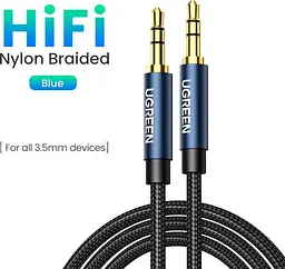 Кабель Ugreen AV112 3.5 мм Male to 3.5 мм Male Cable Gold Plated Metal Case with Braid 1 м Blue (10685) - мініатюра 2