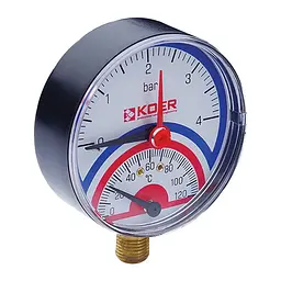 Термо-манометр радіальний Koer KM.801R (0-4 bar), D 80мм, 1/4''-1/2'' KR0217