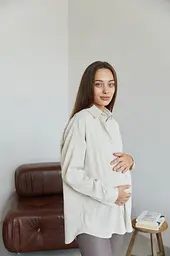 Сорочка вельветова для вагітних та годуючих мам Varna розмір S-М Lullababe Айворі - мініатюра 5