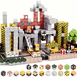 Магнітний конструктор Minecraft 128 шт + 3 фігурки по грі Майнкрафт Промисловий Mk001037 - мініатюра 6