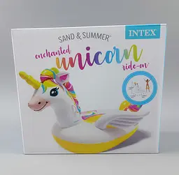 Дитячий надувний матрац Intex іграшка Єдиноріг 57561 NP для відпочинку в басейні, розмір 201 на 140 на 97 см