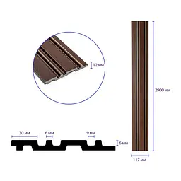 Рейка декоративна Sticker Wall PS 2900х117х12мм Темний горіх із золотом SW-00002131- - мініатюра 3