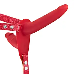 Подвійний страпон Fetish Tentation Strap-On With Double Dildo 15 см червоний - мініатюра 2