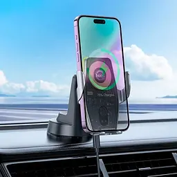 Тримач з бездротовою зарядкою HOCO HW27 Traveler infrared RGB wireless car holder (center console) 15W - мініатюра 9