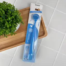 Скребок для язика Dual Cleaning (блакитний) - подвійне очищення: скребок + щетинки